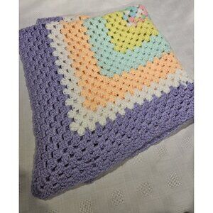 Handmade Crochet Baby Blanket Purple Yellow Peach Nursery Stroller Crib Pastel